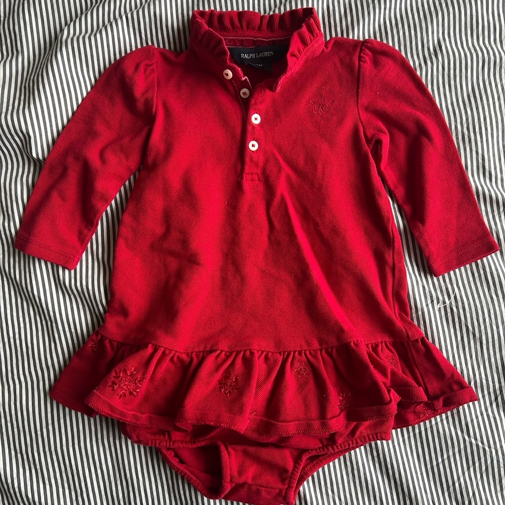 12 month Ralph Lauren holiday red dress & bloomers, never worn